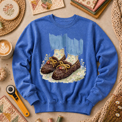 Quilted Moccasin Shoes Floral Long Sleeve - Heather True Royal