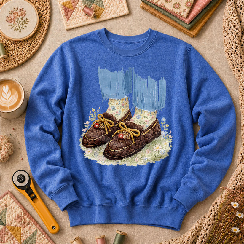 Quilted Moccasin Shoes Floral Long Sleeve - Heather True Royal