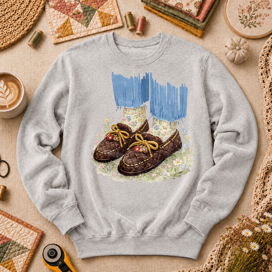 Quilted Moccasin Shoes Floral Long Sleeve - Sport Grey