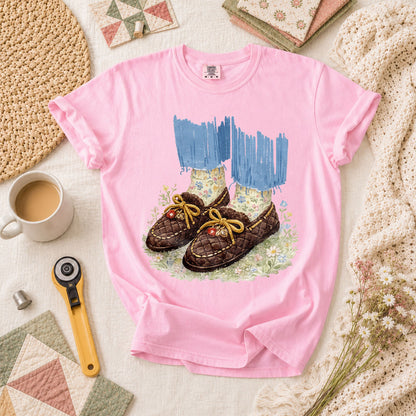 Quilted Moccasin Shoes Floral T-Shirt - Blossom