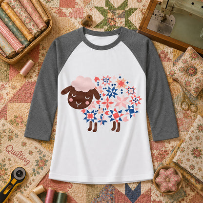 Quilted Sheep Patchwork Stars Cute Raglan Sleeve - Deep Heather