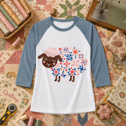 Quilted Sheep Patchwork Stars Cute Raglan Sleeve - Denim