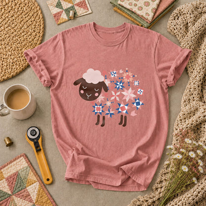 Quilted Sheep Patchwork Stars Cute T-Shirt - Heather Mauve