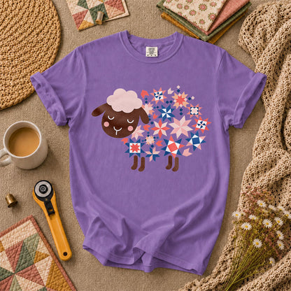 Quilted Sheep Patchwork Stars Cute T-Shirt - Heather Team Purple