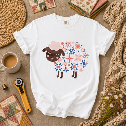 Quilted Sheep Patchwork Stars Cute T-Shirt - White