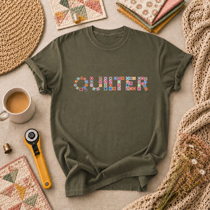 Quilter Cross Stitch T-Shirt - Military Green