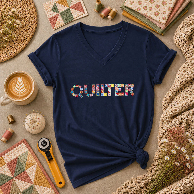 Quilter Cross Stitch Women's V-Neck - Navy