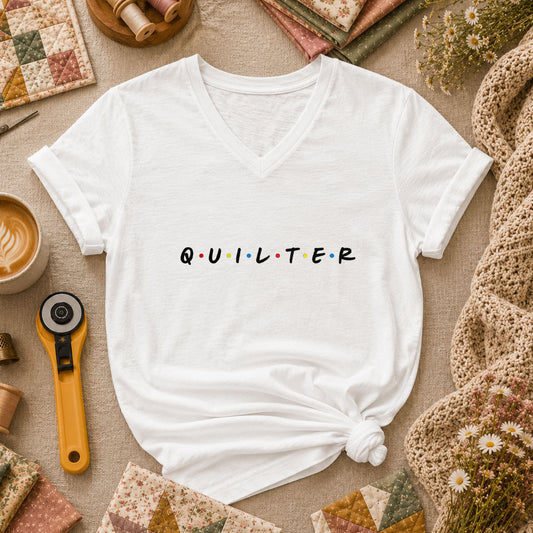Quilter Friends Women's V-Neck - White