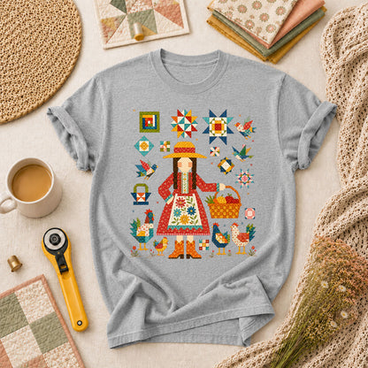 Quilter Girl With Chickens And Blocks T-Shirt - Athletic Heather