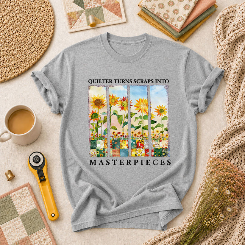 Quilter Turns Scraps Into Masterpieces Sunflowers T-Shirt - Athletic Heather