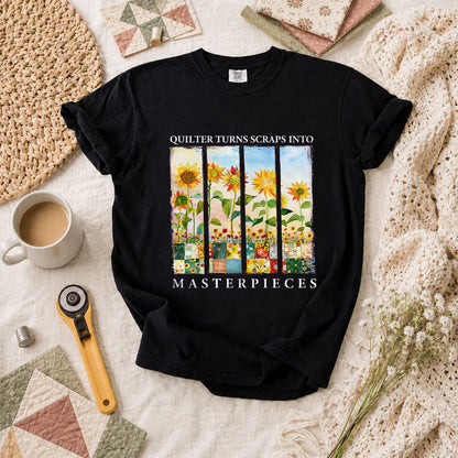 Quilter Turns Scraps Into Masterpieces Sunflowers T-Shirt - Black