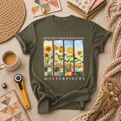 Quilter Turns Scraps Into Masterpieces Sunflowers T-Shirt - Military Green