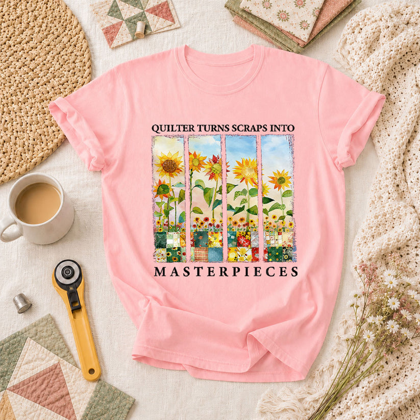 Quilter Turns Scraps Into Masterpieces Sunflowers T-Shirt - Pink