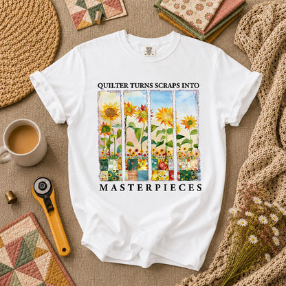 Quilter Turns Scraps Into Masterpieces Sunflowers T-Shirt - White