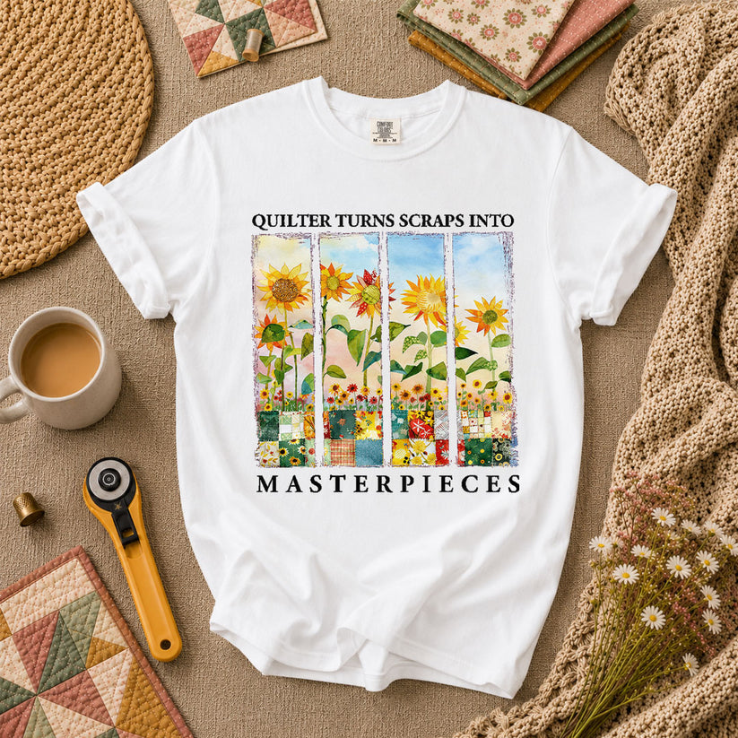 Quilter Turns Scraps Into Masterpieces Sunflowers T-Shirt - White