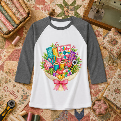 Quilters Bouquet Sewing Supplies Fabric Raglan Sleeve - Deep Heather