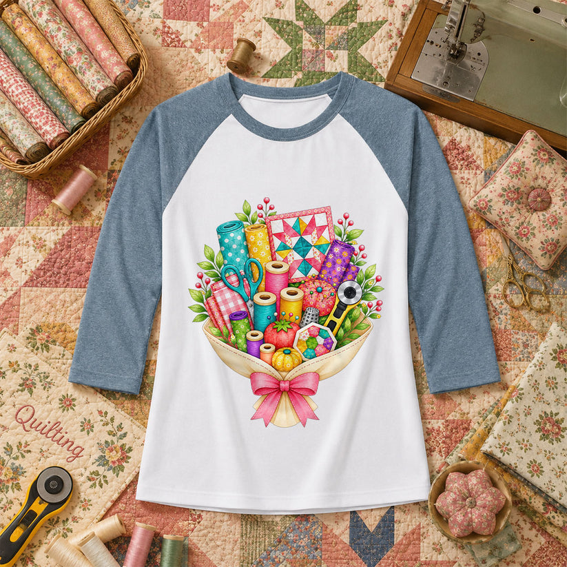 Quilters Bouquet Sewing Supplies Fabric Raglan Sleeve - Denim
