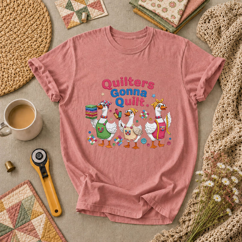 Quilters Gonna Quilt Three Ducks Quilting Trio T-Shirt - Heather Mauve