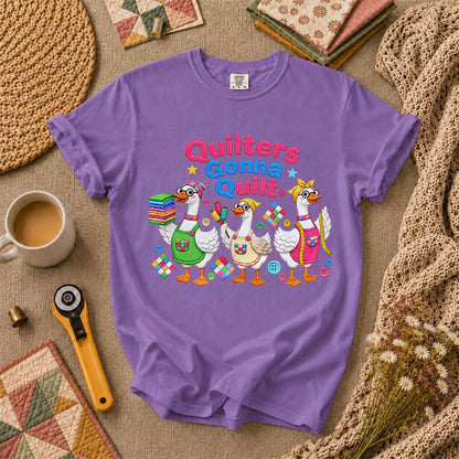 Quilters Gonna Quilt Three Ducks Quilting Trio T-Shirt - Heather Team Purple