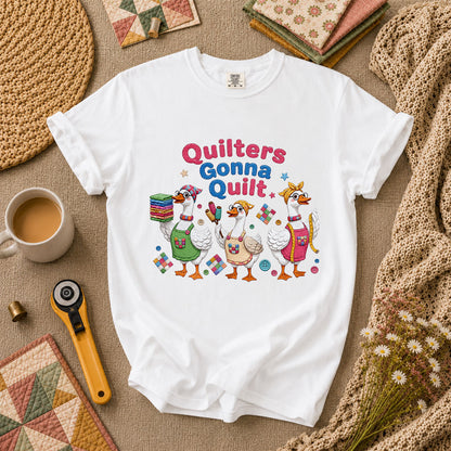 Quilters Gonna Quilt Three Ducks Quilting Trio T-Shirt - White