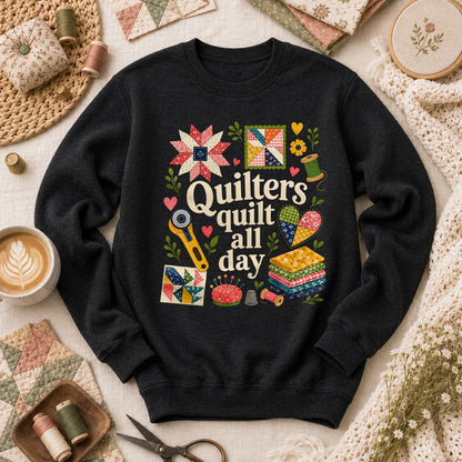 Quilters Quilt All Day Long Sleeve - Black