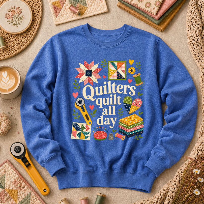 Quilters Quilt All Day Long Sleeve - Heather True Royal