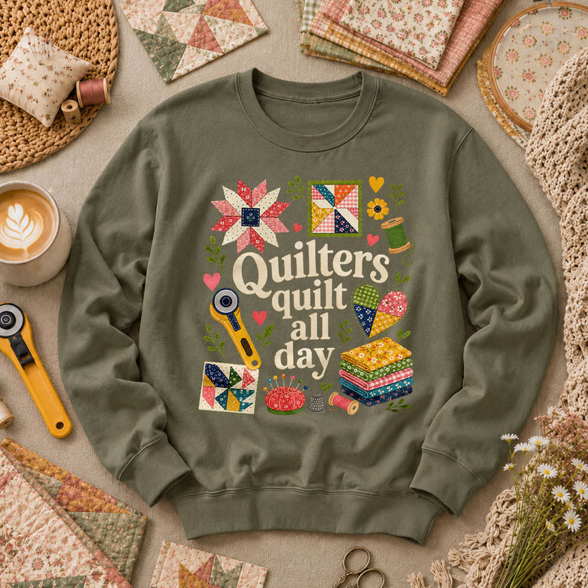Quilters Quilt All Day Long Sleeve - Military Green