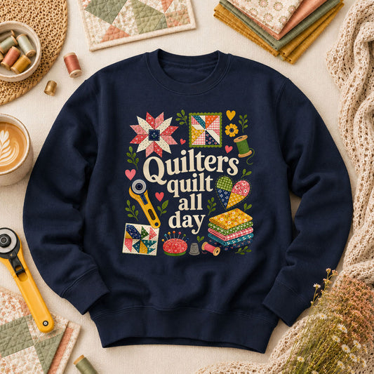 Quilters Quilt All Day Long Sleeve - Navy