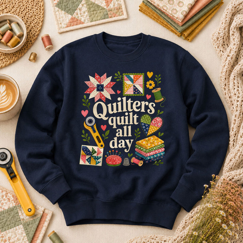 Quilters Quilt All Day Long Sleeve - Navy