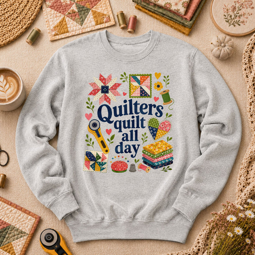 Quilters Quilt All Day Long Sleeve - Sport Grey