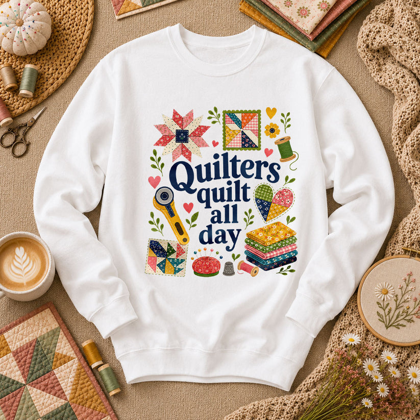Quilters Quilt All Day Long Sleeve - White
