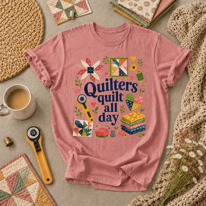 Quilters Quilt All Day T-Shirt - Heather Mauve