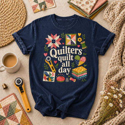 Quilters Quilt All Day T-Shirt - Navy