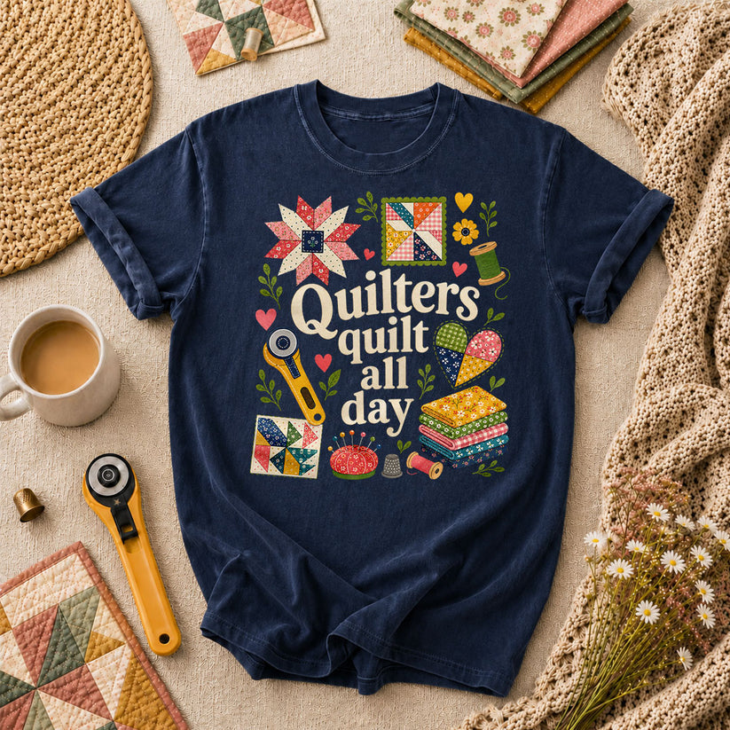 Quilters Quilt All Day T-Shirt - Navy