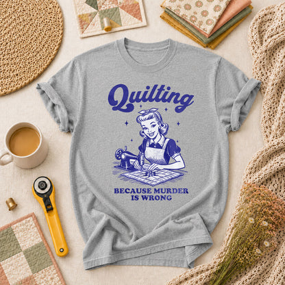 Quilting Because Murder Is Wrong Vintage T-Shirt - Athletic Heather