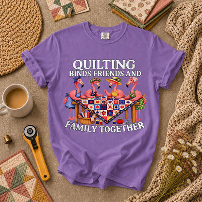 Quilting Binds Friends And Family Together T-Shirt - Heather Team Purple