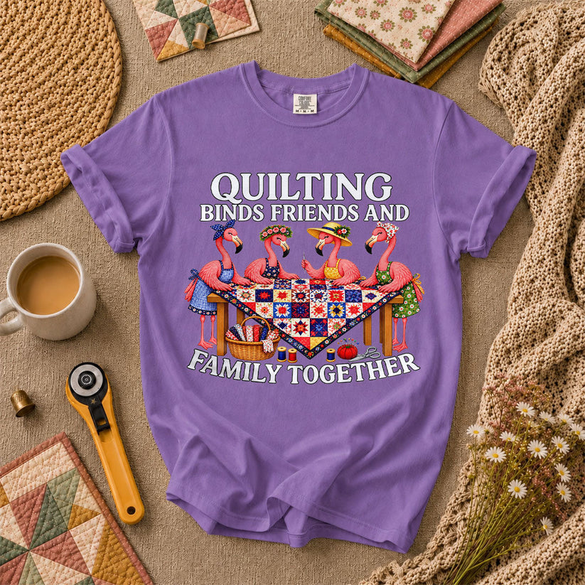 Quilting Binds Friends And Family Together T-Shirt - Heather Team Purple