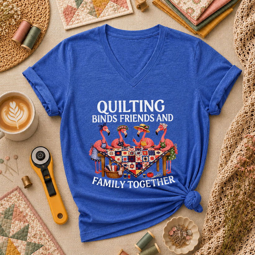 Quilting Binds Friends And Family Together Women's V-Neck - Heather True Royal