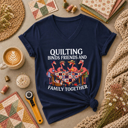 Quilting Binds Friends And Family Together Women's V-Neck - Navy