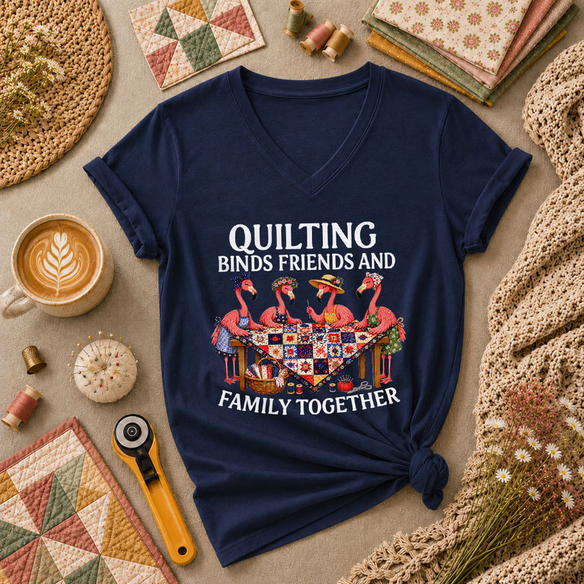 Quilting Binds Friends And Family Together Women's V-Neck - Navy