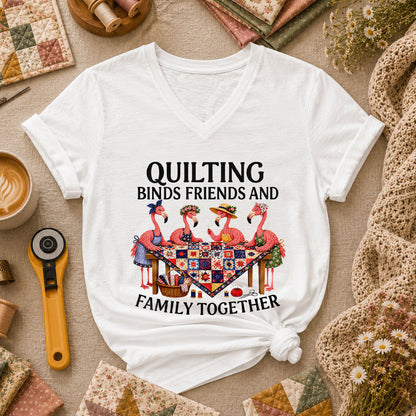 Quilting Binds Friends And Family Together Women's V-Neck - White