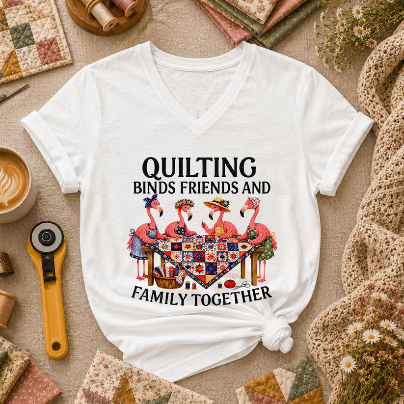Quilting Binds Friends And Family Together Women's V-Neck - White