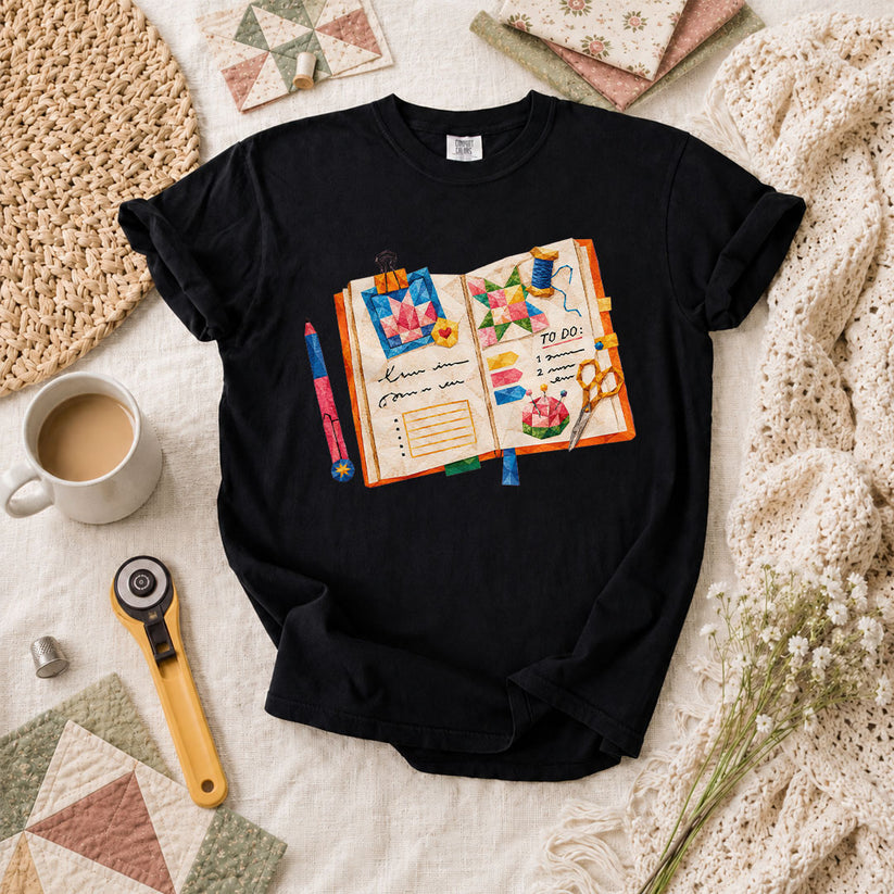 Quilting Book To Do List T-Shirt - Black