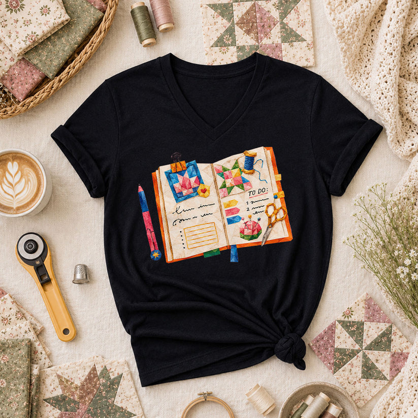 Quilting Book To Do List Women's V-Neck - Black
