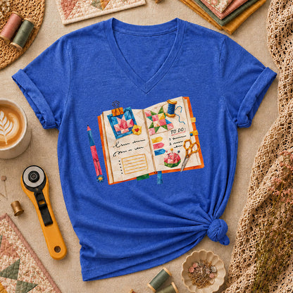 Quilting Book To Do List Women's V-Neck - Heather True Royal