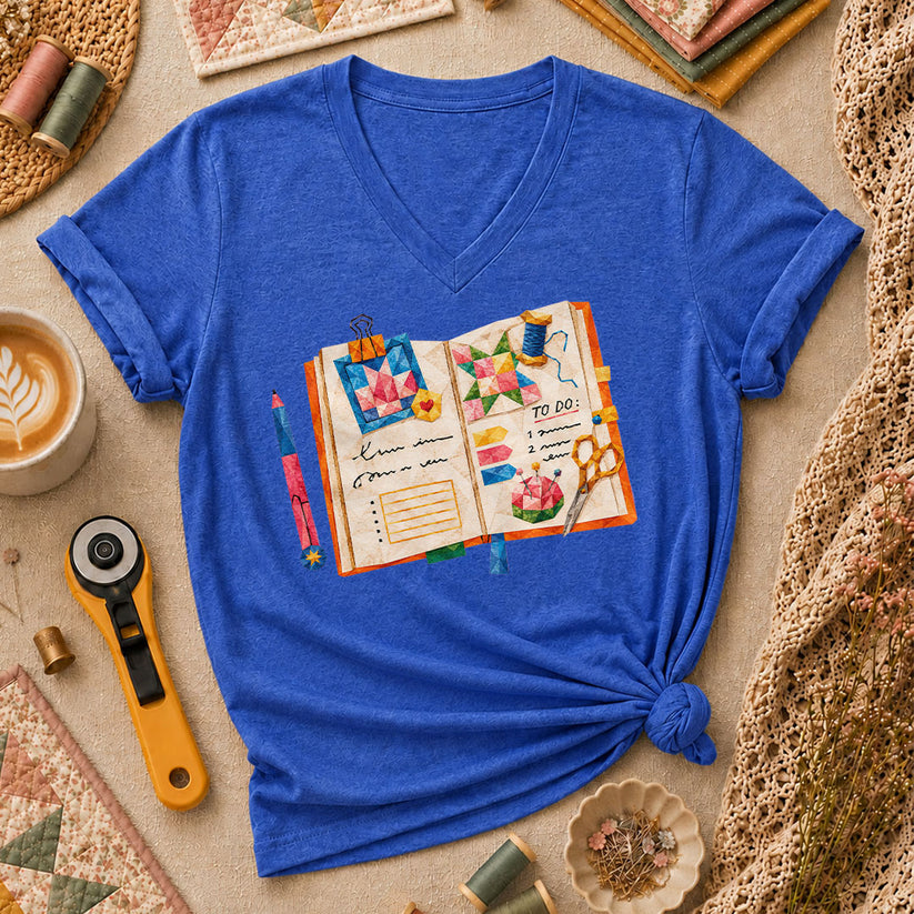 Quilting Book To Do List Women's V-Neck - Heather True Royal