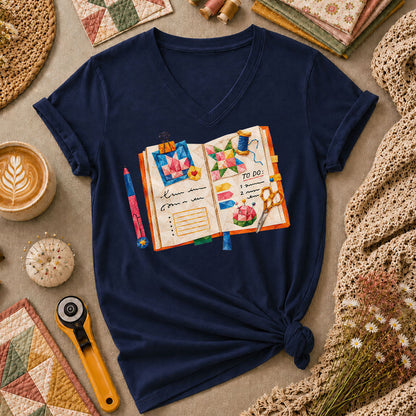 Quilting Book To Do List Women's V-Neck - Navy