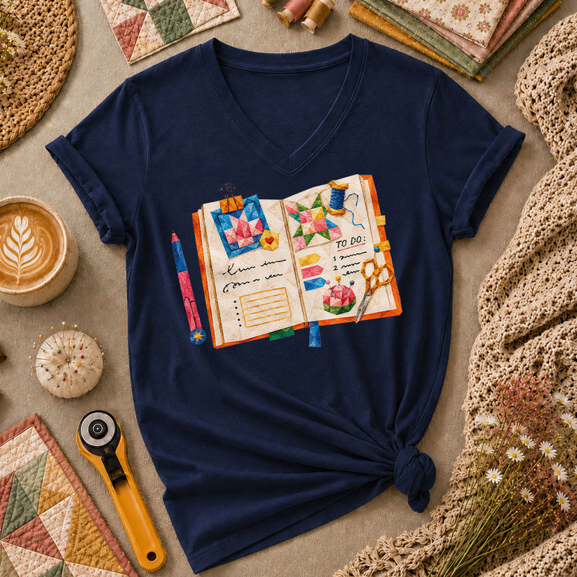 Quilting Book To Do List Women's V-Neck - Navy