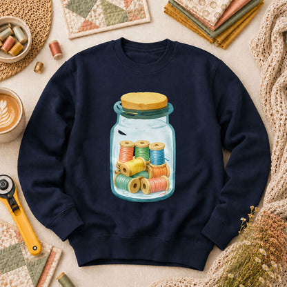 Quilting Box Thread Spools Long Sleeve - Navy