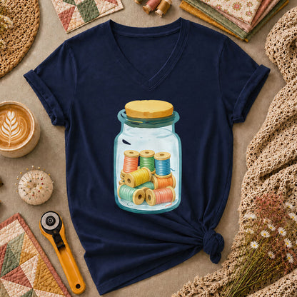Quilting Box Thread Spools Women's V-Neck - Navy